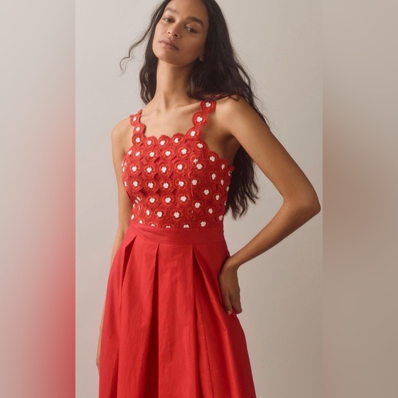 Maeve Crochet Poplin Twofer Midi Dress EUC. Looks new!!!!  US 10 - Picture 2 of 5